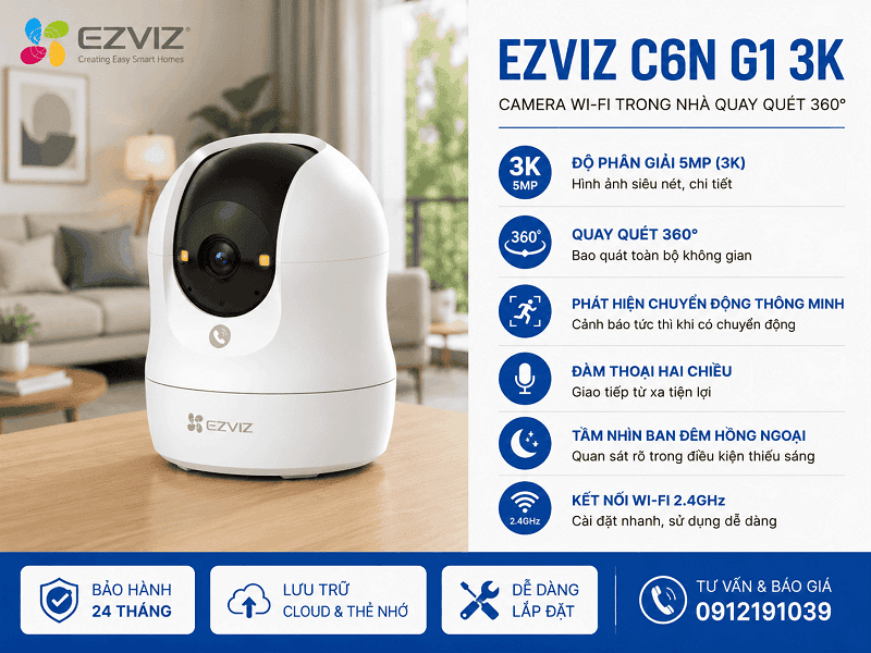 Camera Wifi EZVIZ C6N G1 3K 5MP