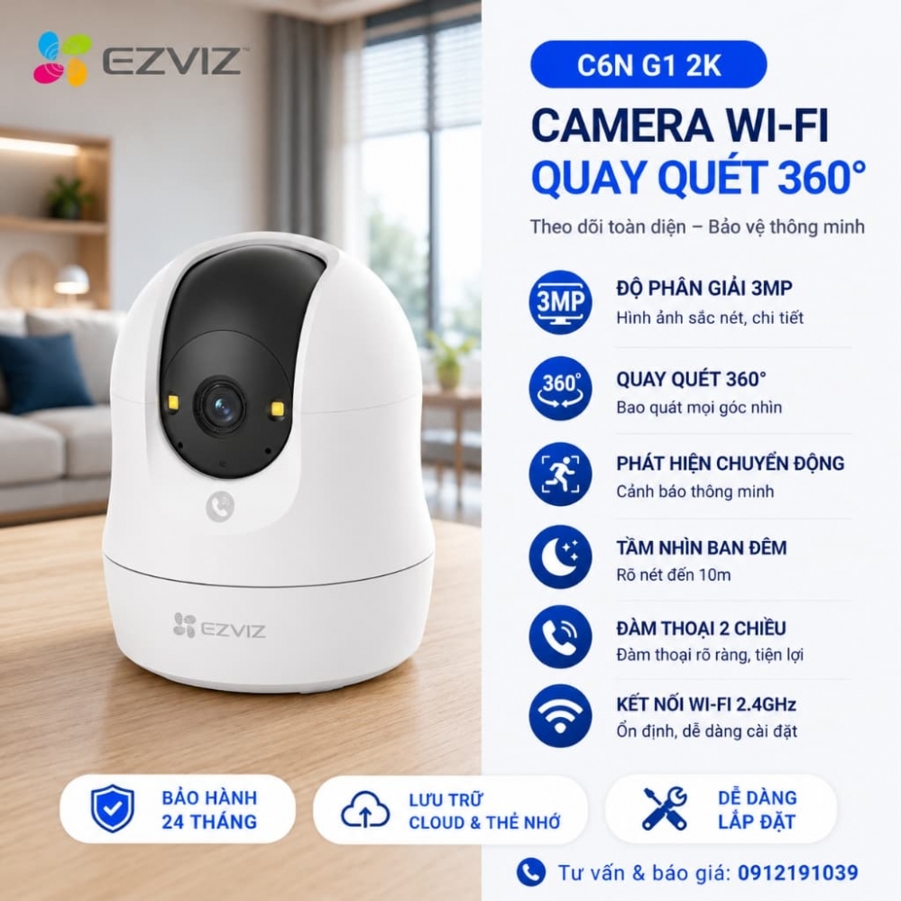 Camera Wifi EZVIZ C6N G1 2K 3MP