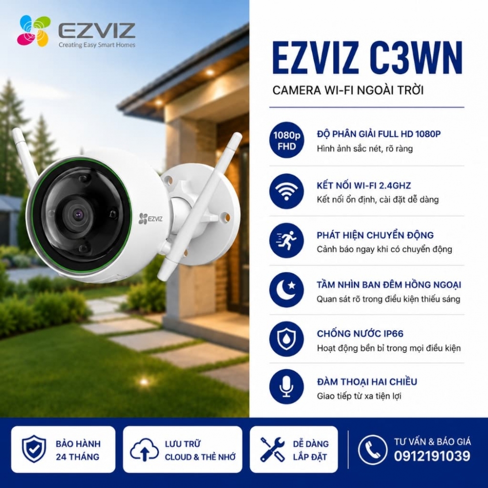 Camera Wifi Ngoài Trời C3WN Hãng EZVIZ