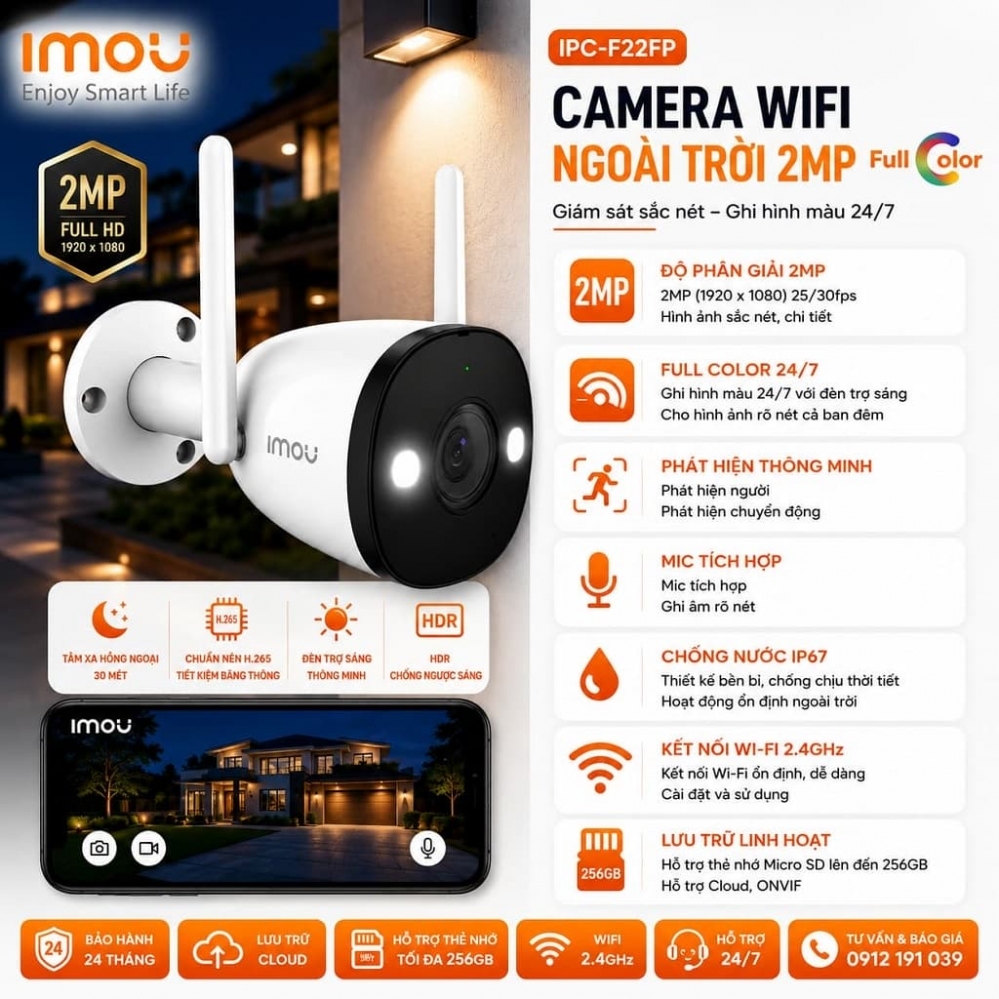 Camera Wifi Ngoài Trời Có Màu F22FP