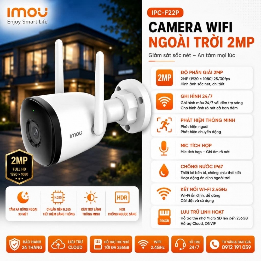 Camera Wifi Ngoài Trời F22P Hãng IMOU
